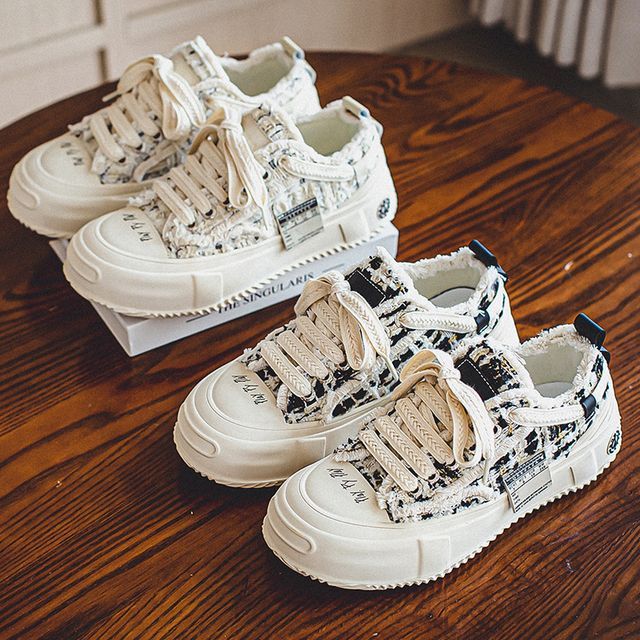VEAZ - Couple Matching Platform Panel Tweed Sneakers (Various