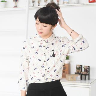 59 Seconds - Cat Embroidered Pattern Shirt | YesStyle
