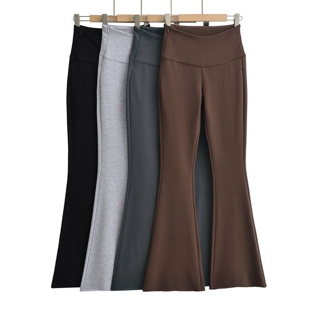 Ulark-High-Waist Side Zippe Boot-Cut Pants