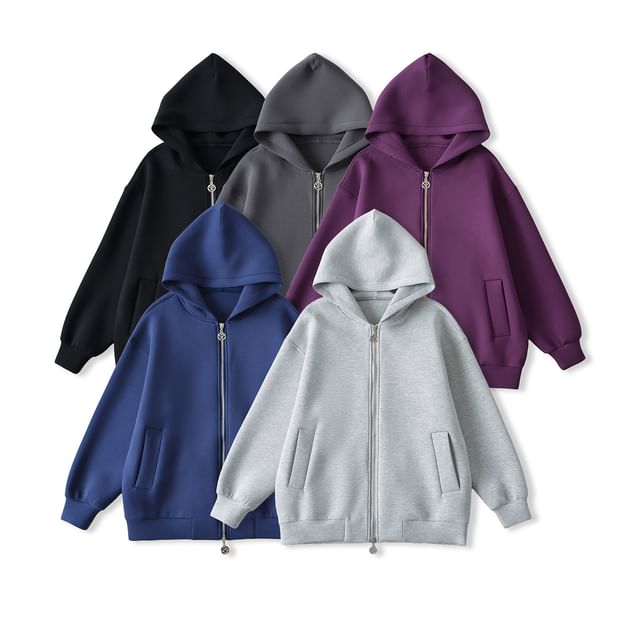 Asiris-Puff-Sleeve Plain Zip Hoodie