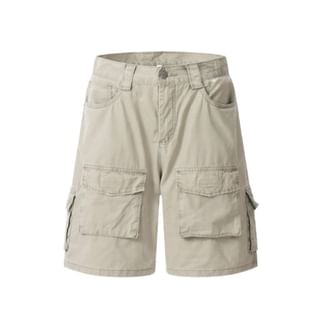 Zentrus-Mid Rise Plain Cargo Shorts