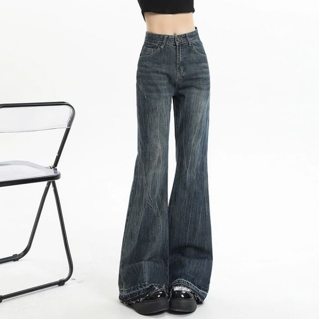 Ukiyo - High Waist Washed Flared Jeans | YesStyle