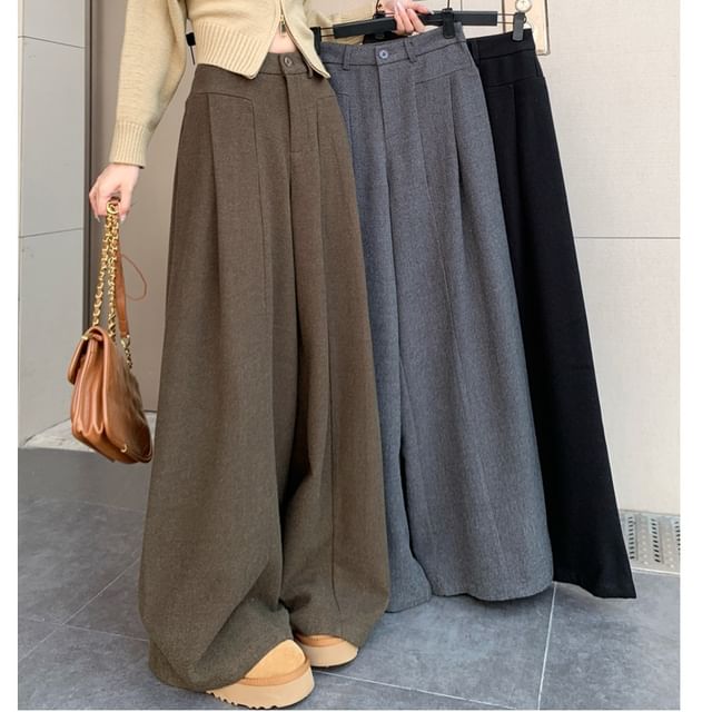 Duwnie-High Rise Plain Baggy Slacks