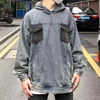 Blueforce-Washed Pocketed Denim Hoodie