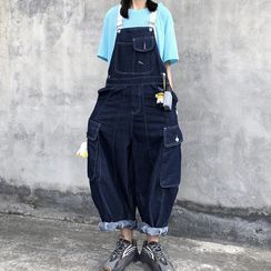 Koiyua - Contrast Stitching Denim Cargo Jumper Pants Koiyua - Contrast Stitching Denim Cargo Jumper Pants