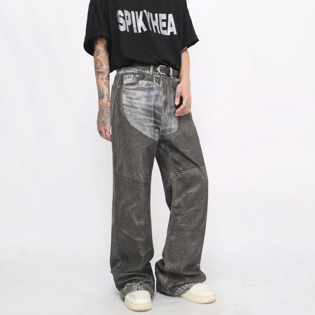 Derbundy-Mid Rise Washed Wide Leg Jeans