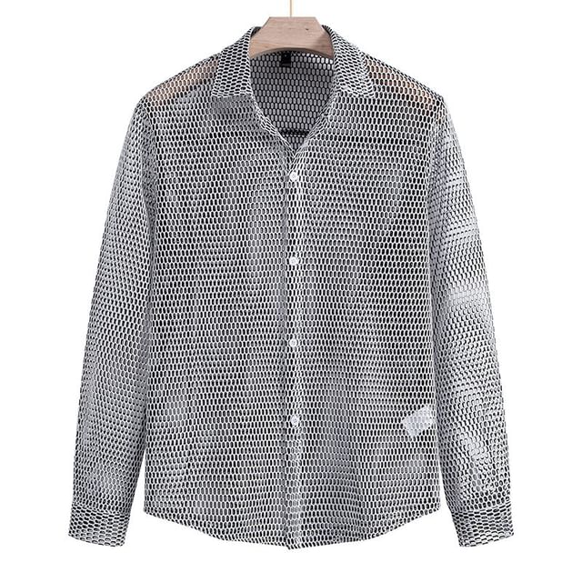 YIKES-Long-Sleeve Hollow Button-Up Shirt