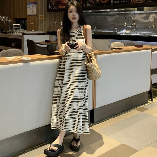 Yupina - Striped Midi Tank Dress | YesStyle