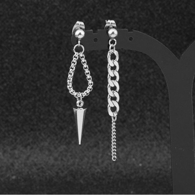 Juanitro-Stud Chain Asymmetrical Stainless Steel Dangle Earring