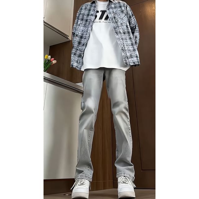 Chuoku-Mid Rise Washed Bootcut Jeans