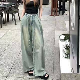 Everose-High Waist Washed Wide Leg Jeans
