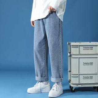 Macho-Mid Rise Washed Cropped Loose Fit Jeans