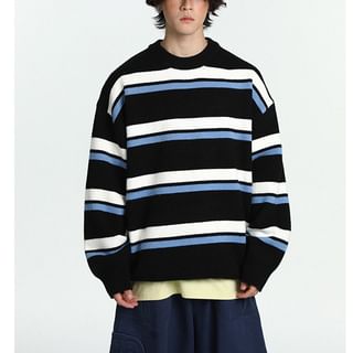 Bay Go Mall-Crew Neck Striped Sweater