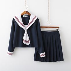 Paklep - Sailor Collar Uniform Top / Pleated Mini Skirt / Tie / Set (Various Designs)