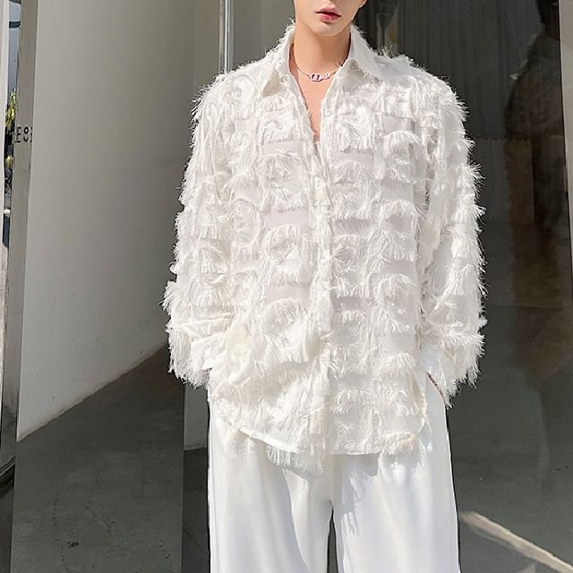 Bjorn-Long-Sleeve Plain Fringed Shirt