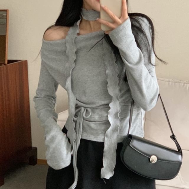 Coris-Long Sleeve One Shoulder Plain Top