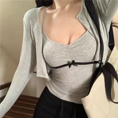 Halter-Neck Plain Glitter Slim-Fit Tank Top