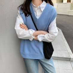 Piwonia - Long-Sleeve Striped Shirt with Ruffled Cuffs/Knitted