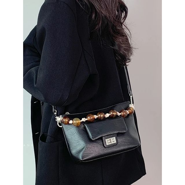 Bolso-Beaded Strap Faux Leather Handbag