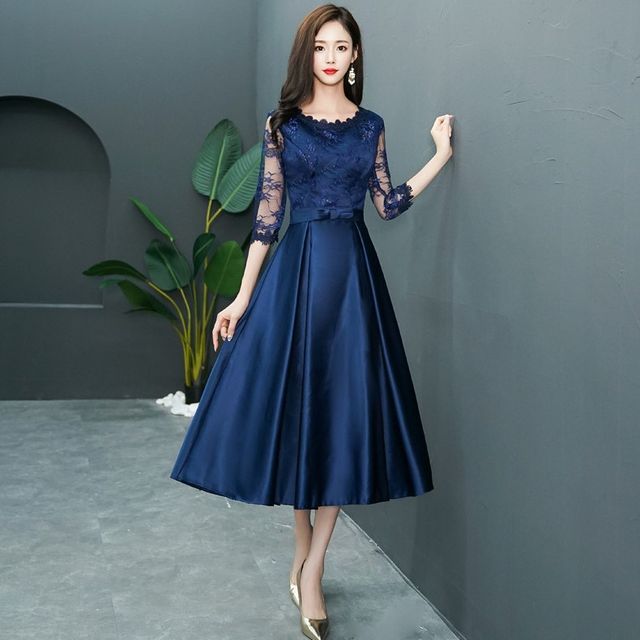 Remme - Elbow-Sleeve Lace A-Line Midi Evening Dress | YesStyle