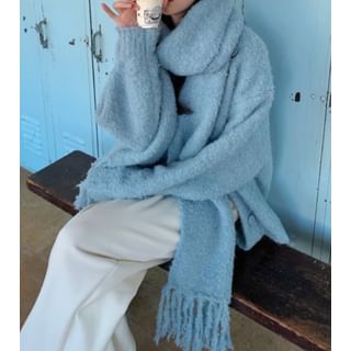 Trendycas-V-Neck Plain Long Cardigan Scarf