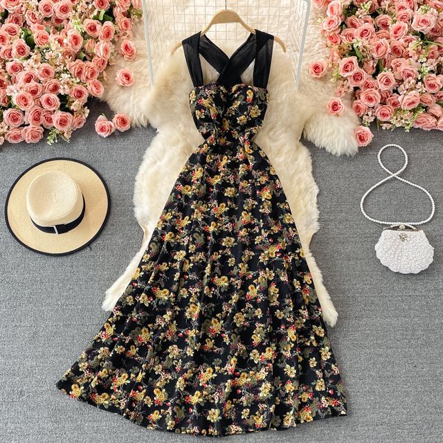 strapless open back dress Blue Linen Floral Open Back Lawson Bustier Maxi Dress Hyacinth House Blue Linen Floral / M
