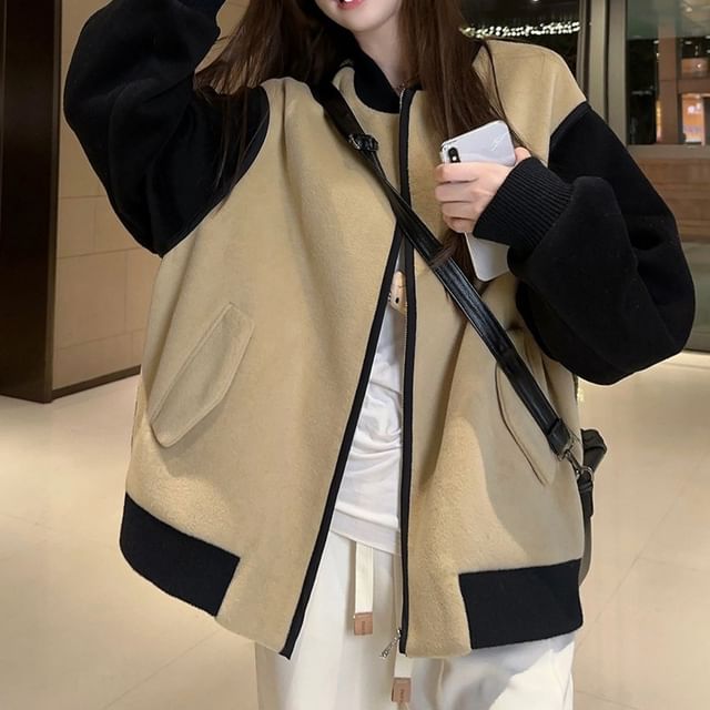 Trendycas-Two Tone Zip-Up Jacket