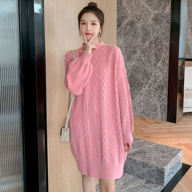 knit sequin long sleeve dress in pink Ieena for Mac Duggal - Pink Sequined Long Sleeve Gown main image 1