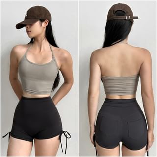 Arigne Halter Neck Plain Crop Sports Bra Top Sale