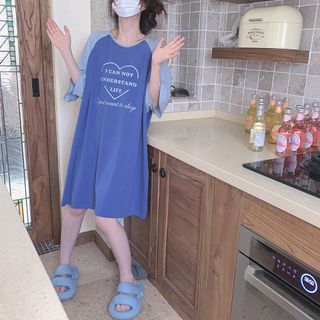 Glotto 3/4-Sleeve Round Neck Raglan Lettering T-Shirt Dress Sale