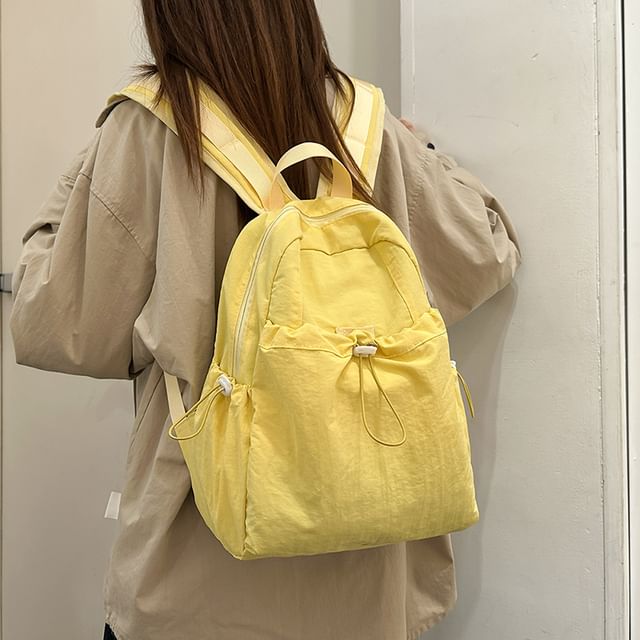 Hikuozy-Plain Drawstring Nylon Backpack