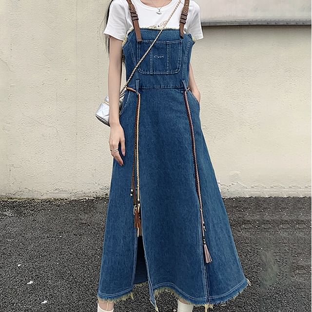 blue dungaree dress Viscose Lycra Plus Size Dungaree Dress  Kokonut