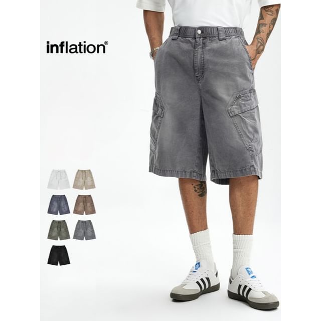 Newin-Mid Rise Washed Cargo Shorts