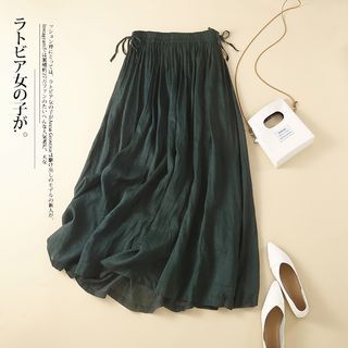 Ebbie High Waist Plain Midi A Line Skirt
