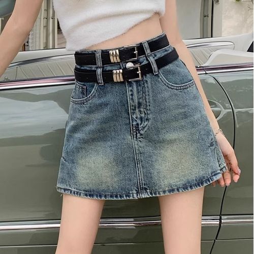 JNGSA Women's Casual Denim Skirt High Waist Flared Mini Jean Skirts Retro  High Waist Denim Skirt Summer A-line Flowy Skirts Blue