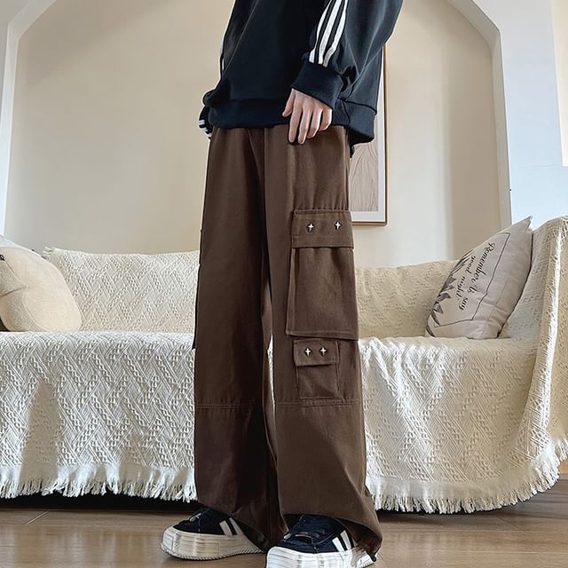 Zentrus-Mid Rise Plain Wide Leg Cargo Pants