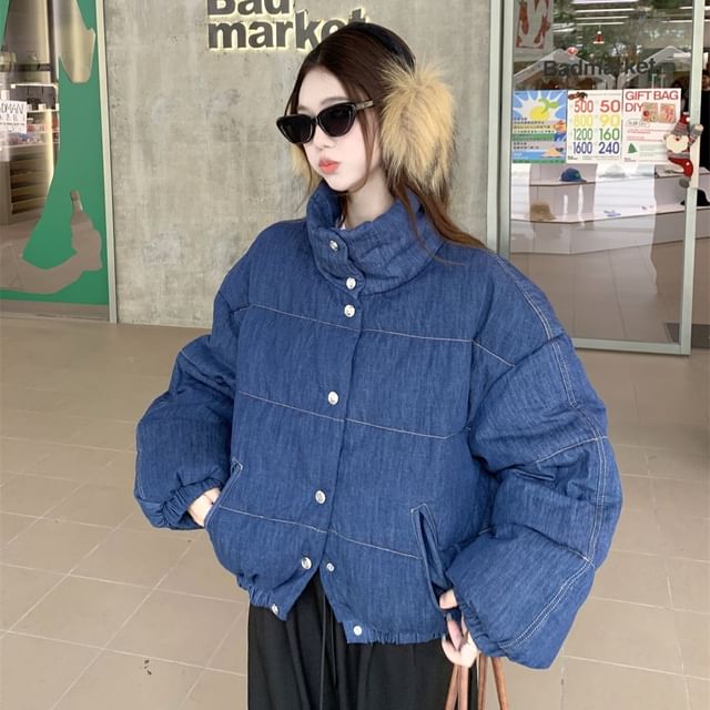 Alfie-Turtleneck Denim Crop Padded Jacket