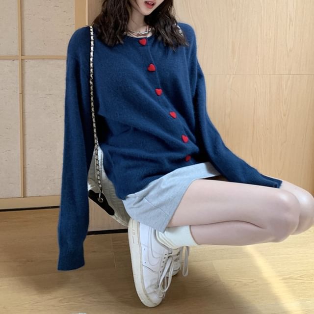 Trendycas-Crewneck Button-Up Cardigan