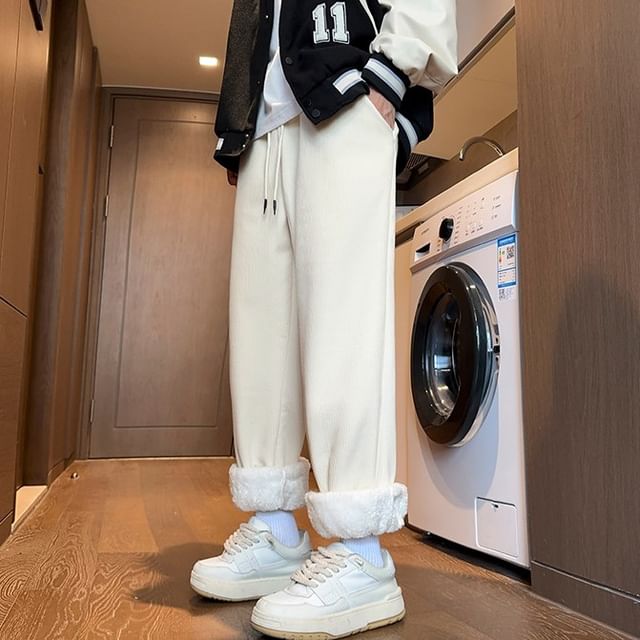 Obikan-Mid Rise Plain Fleece Harem Pants