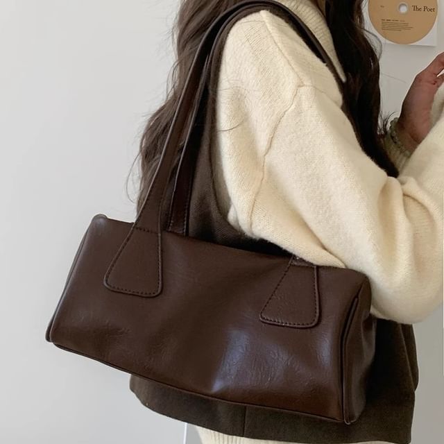 Indenis-Plain Faux Leather Shoulder Bag