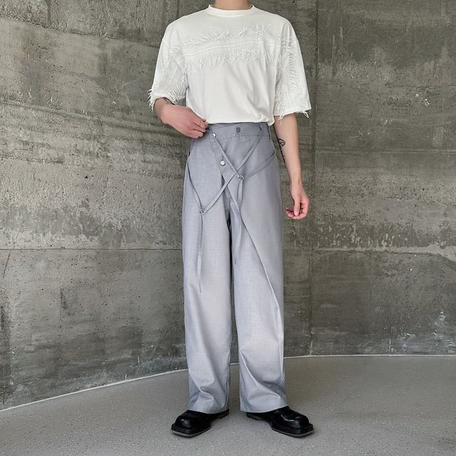 Bjorn-Mid Rise Plain Wide Leg Pants