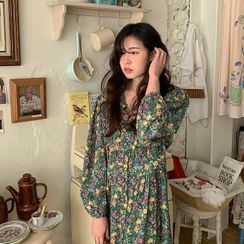 FROMBEGINNING - Button-Up Floral Long Dress FROMBEGINNING - Button-Up Floral Long Dress