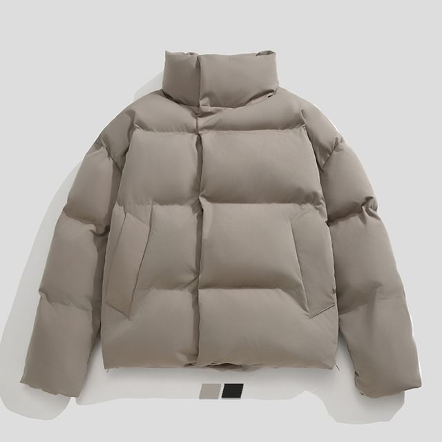 purplelouve-Mock Neck Zip-Up Puffer Jacket
