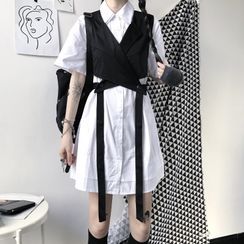 Malnia Home - Short Sleeve Plain Shirtdress / Strappy Vest Malnia Home - Short Sleeve Plain Shirtdress / Strappy Vest