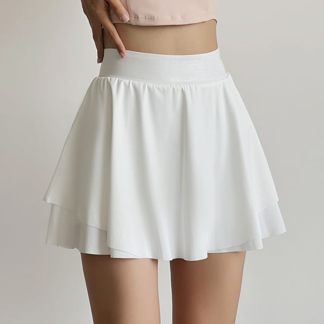 Engiko-Mock Two-Piece Plain Mini Sweat Skirt