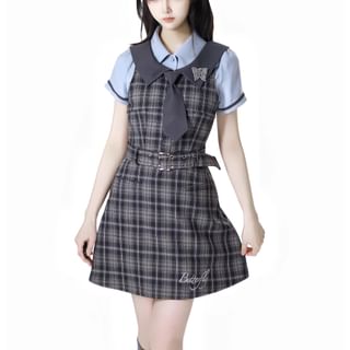 Florimi Short-Sleeve Contrast Trim Pocket Detail Slim Fit Shirt / Collar Plaid Belted Mini A-Line Dungaree Dress / Tiered Mini A-Line Skirt Sale