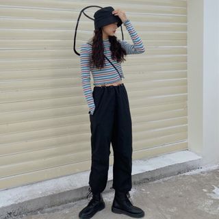 Concerindo - Striped Long-Sleeve Top / Cargo Pants | YesStyle