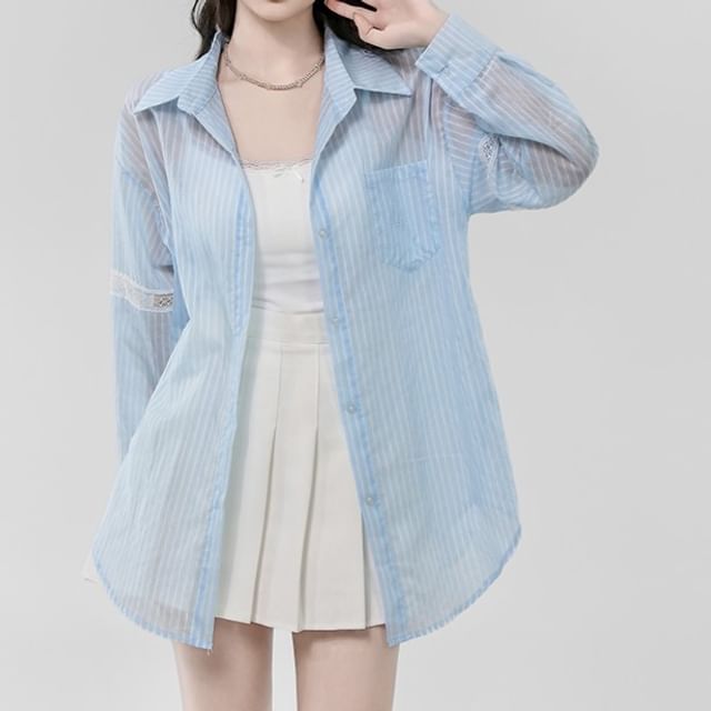 Dragan Pulse-Long-Sleeve Striped Sheer Shirt