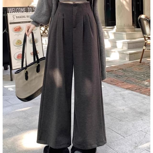 Trendycas-High Rise Plain Wide Leg Pants
