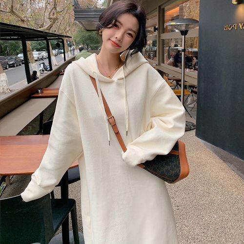 Verona Sing - Long-Sleeve Plain Midi Shift Hoodie Dress | YesStyle
